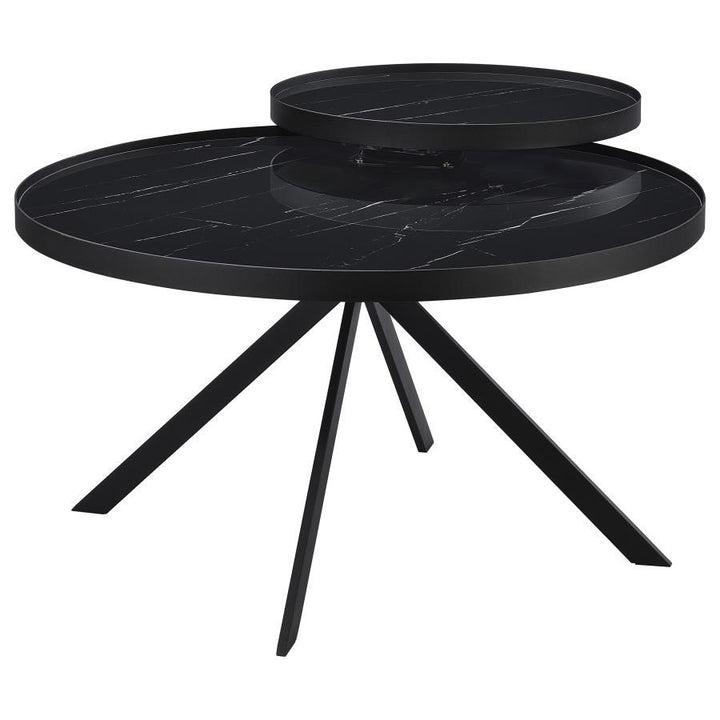 Briggs - Round Marble Printed Glass Top Coffee Table