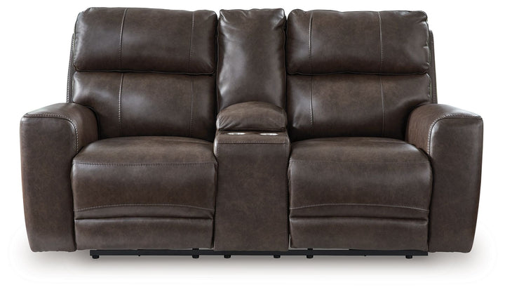 Crossplex - Smoke - Power Reclining Loveseat / Console / Adjustable Headrest
