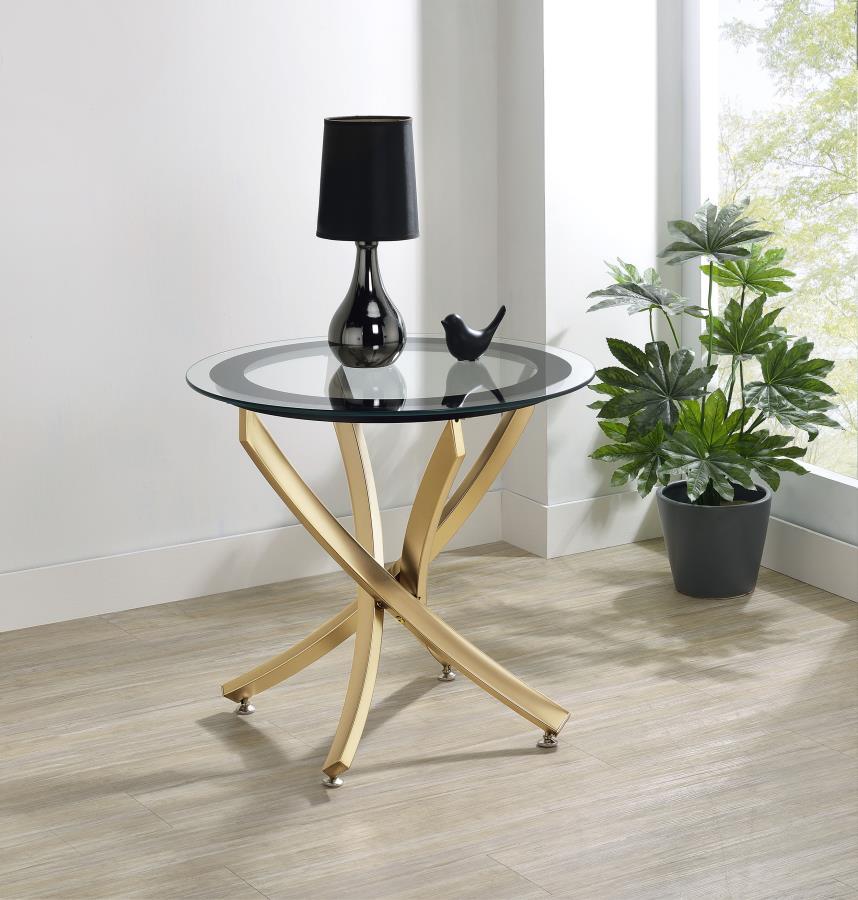 Brooke Round Glass Top Side End Table Metal Base - Thumbnail 2