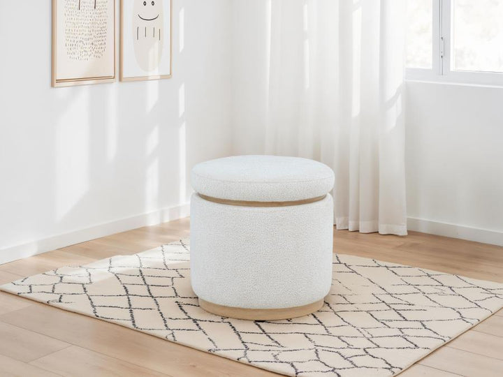 Remuda - Boucle Upholstered Round Storage Ottoman - Ivory