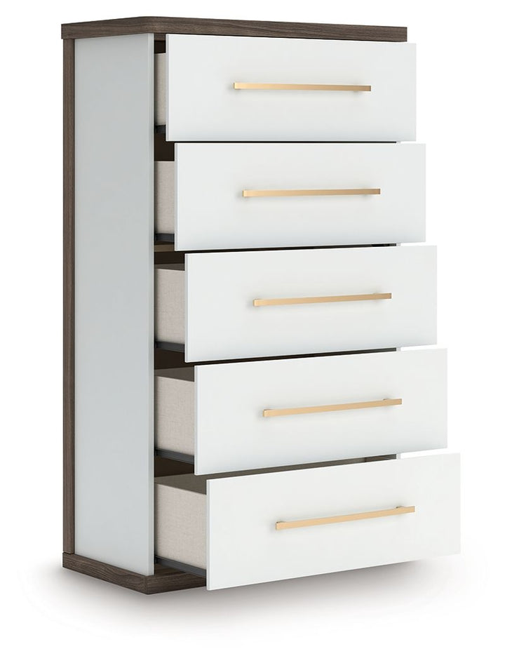 Kendanport - Brown / White - Five Drawer Chest