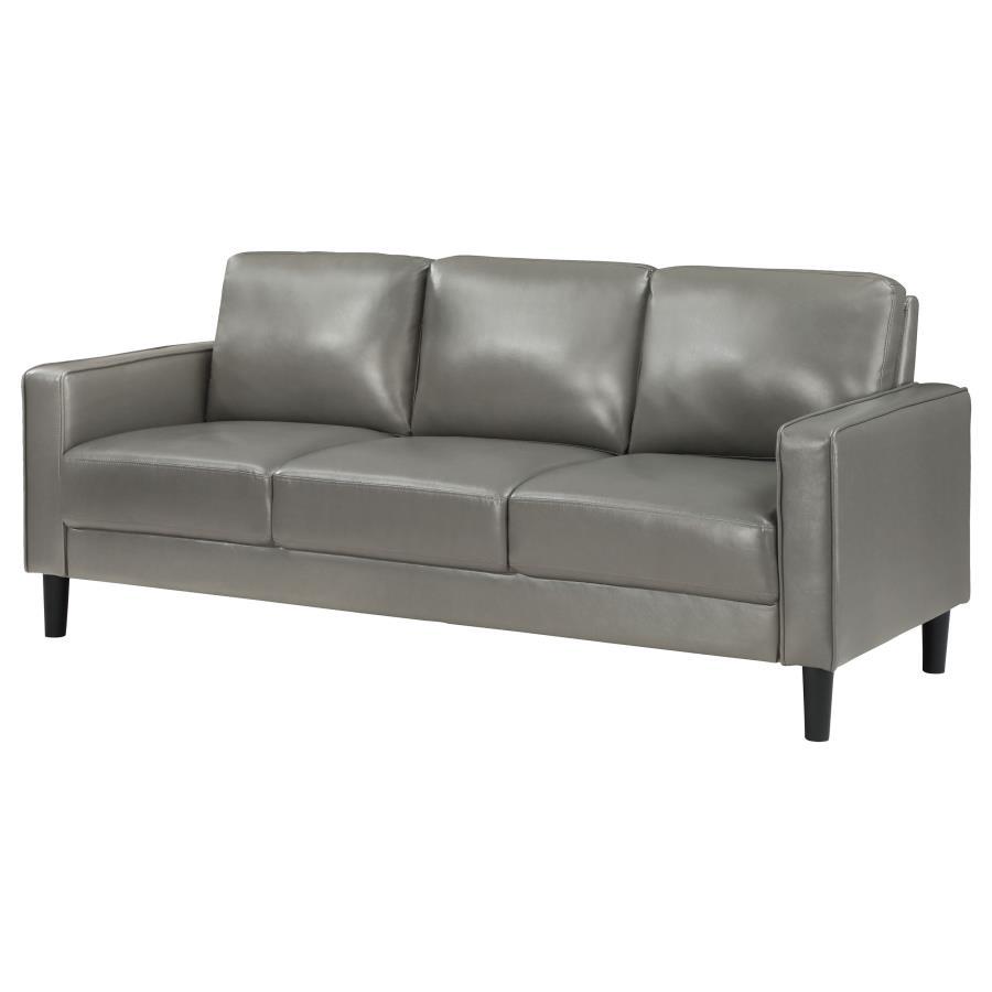 Ruth Upholstered Track Arm Faux Leather Sofa Grey - Thumbnail 5