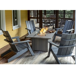 Seaside Casual Coastline Monterey Adirondack Chair Set with Aura Fire Table