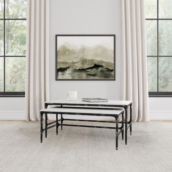 Ebby - 2 Piece Genuine Marble Top Nesting Coffee Tables - White