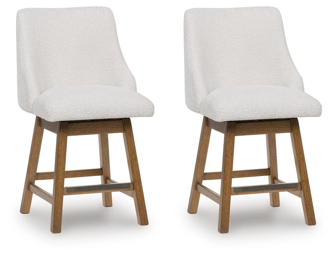 Cabalynn - Upholstered Swivel Barstool (Set of 2) - Oatmeal / Light Brown
