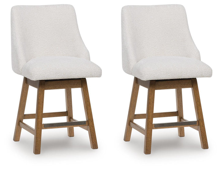 Cabalynn - Upholstered Swivel Barstool (Set of 2) - Oatmeal / Light Brown