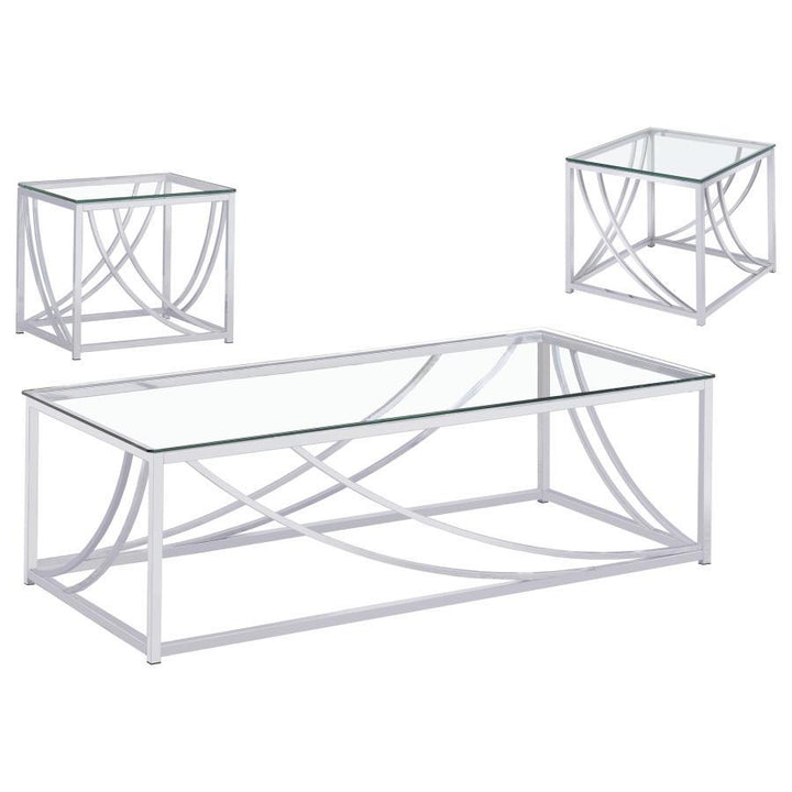 Lille - 3 Piece Glass Top Coffee End Sofa Table Set - Chrome