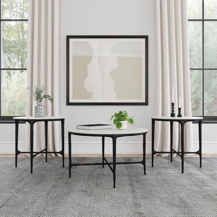Hermas - Round Marble Coffee And End Table Set